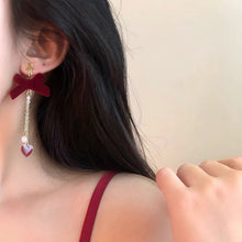 Load image into Gallery viewer, Christmas Gift Red Bow Knot Long Tassel Dangle Earrings For Women Heart Shaped Pearl Red Ball Drop Earring Christmas New Year Festival Jewelry