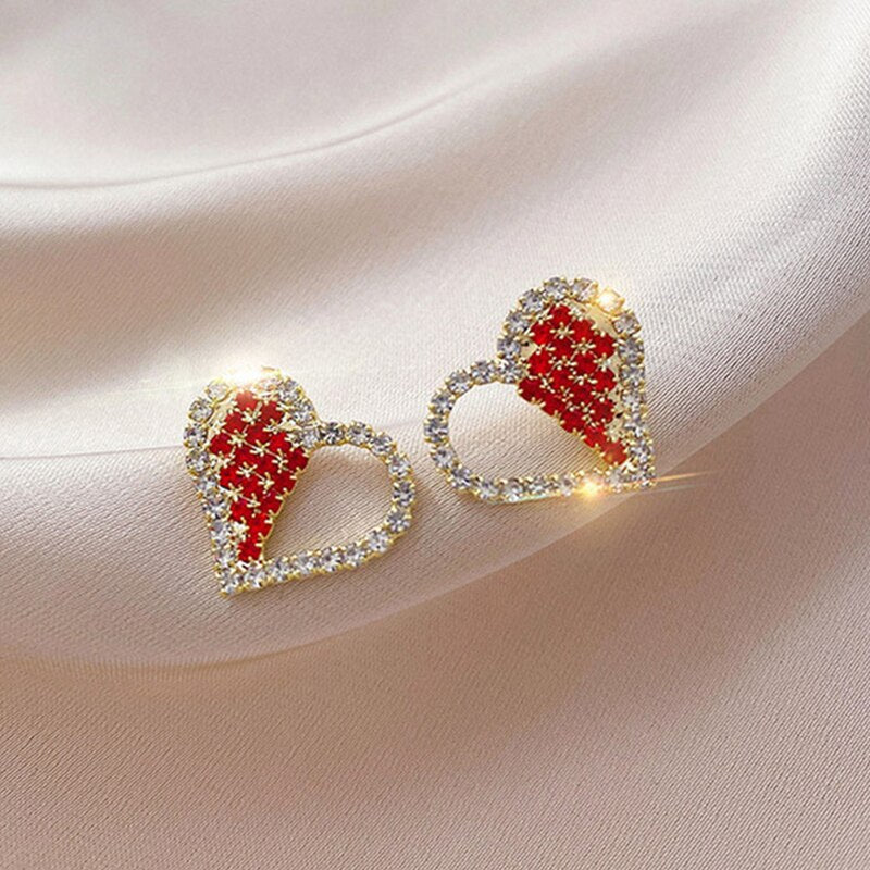 Christmas Gift Christmas Red Zircon Crystal Bow Stud Earrings For Women Heart Shape Bowknot Christmas Earring Girl New Year Festival Jewelry