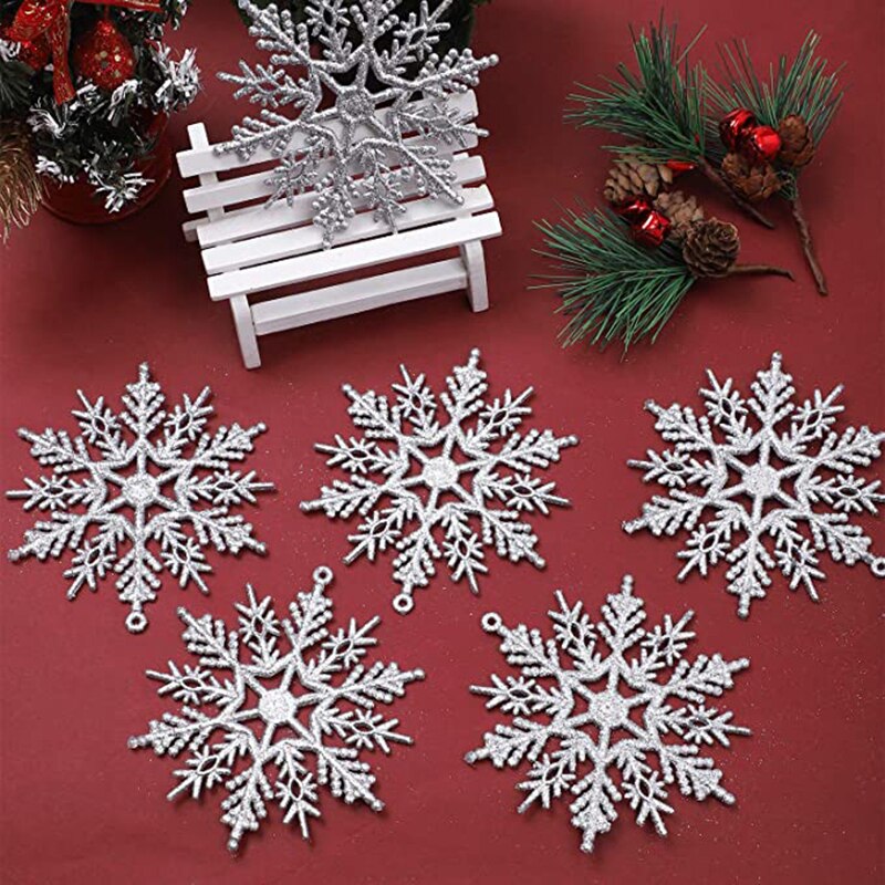 Christmas Gift 12Pcs 10cm Environmental Material Gold Powder Xmas Charming White Blue Snowflake Party Holiday Christmas Ornaments Home Decor 35