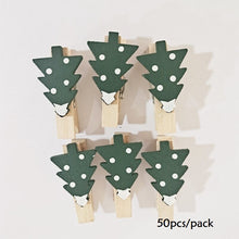 Load image into Gallery viewer, Christmas Gift 50pcs/pack Christmas Tree Wooden Clips DIY Photo Wall Wooden Crafts Snowflake Ornaments Navidad Kids Birthday Home Decoration