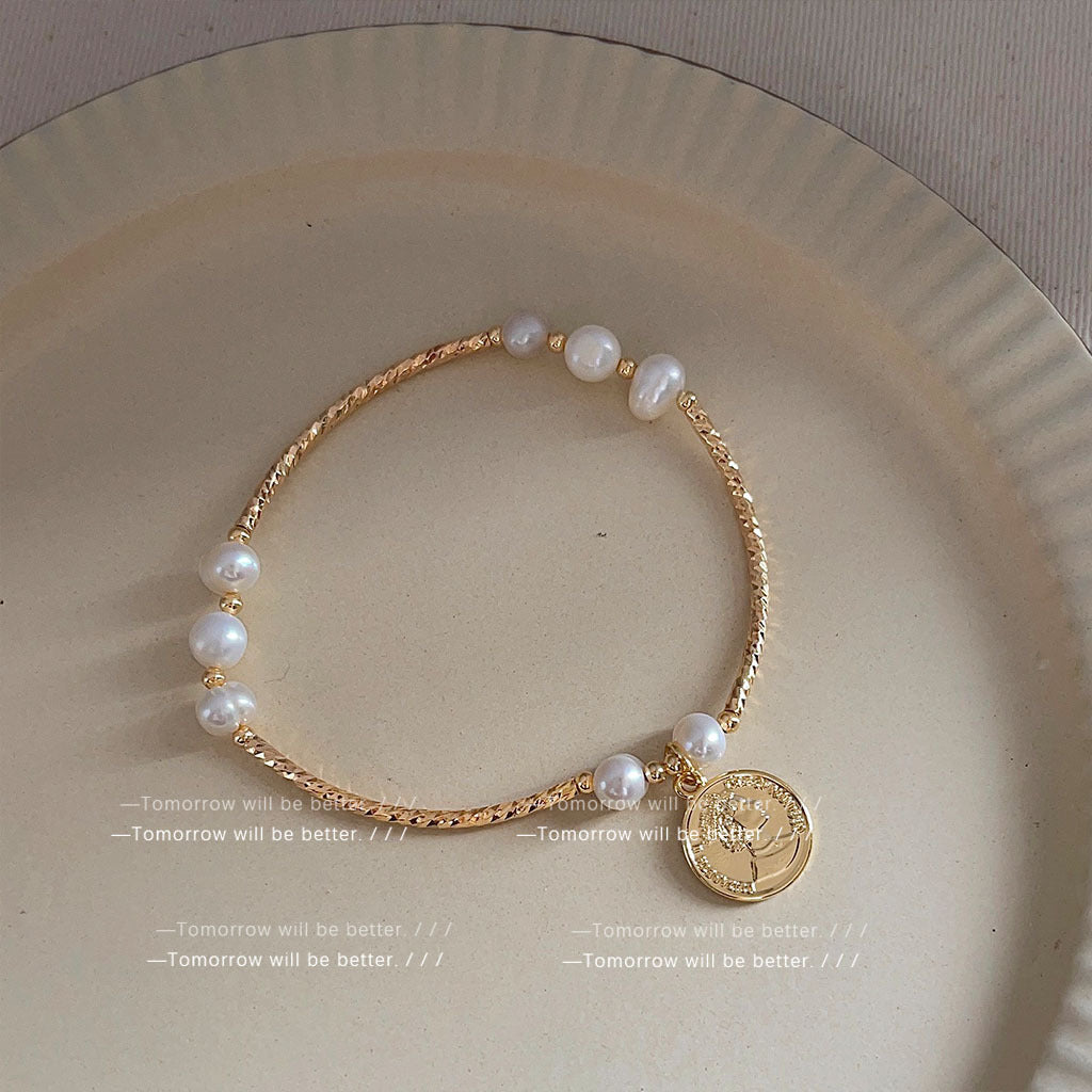 Skhek - Freshwater Pearl Niche Design Gold Coin Bracelets