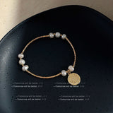 Skhek - Freshwater Pearl Niche Design Gold Coin Bracelets