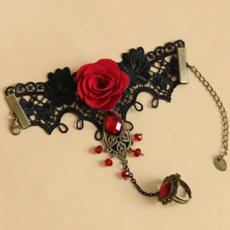Skhek - Women's Halloween Rose Style Lace Vampire Black Bracelets