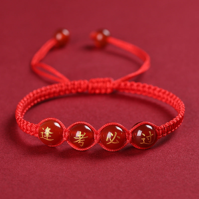 Skhek - Title Red Rope Hand Agate Lettering Gilding Bracelets