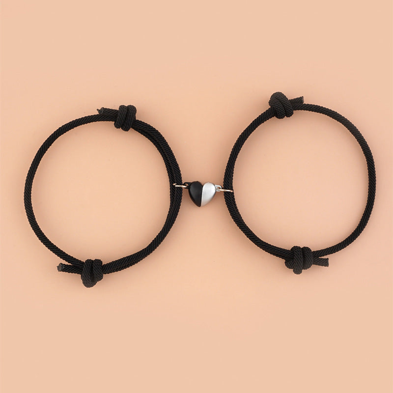 Skhek - And White Heart-shaped Magnetic Braided Rope Couple Girlfriends Bracelets