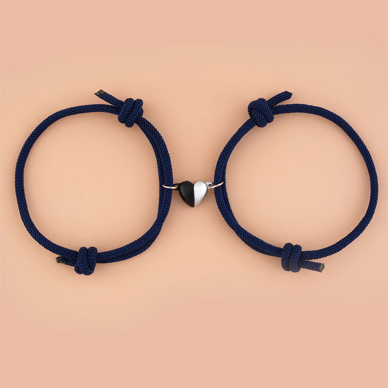 Skhek - And White Heart-shaped Magnetic Braided Rope Couple Girlfriends Bracelets