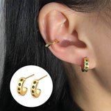 Skhek Square Green Cubic Zirconia Stud Earrings Simple Elegant Women Ear Accessories Fancy Anniversary Gift for Women Hot Jewelry