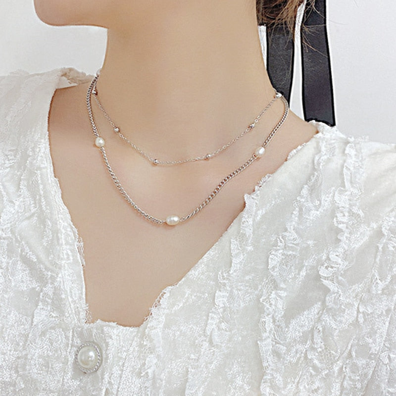 Skhek Korean Fashion Jewelry Necklace Soft Snake Bone Chain Double Layered Necklace Statement Necklace Women Choker Chain