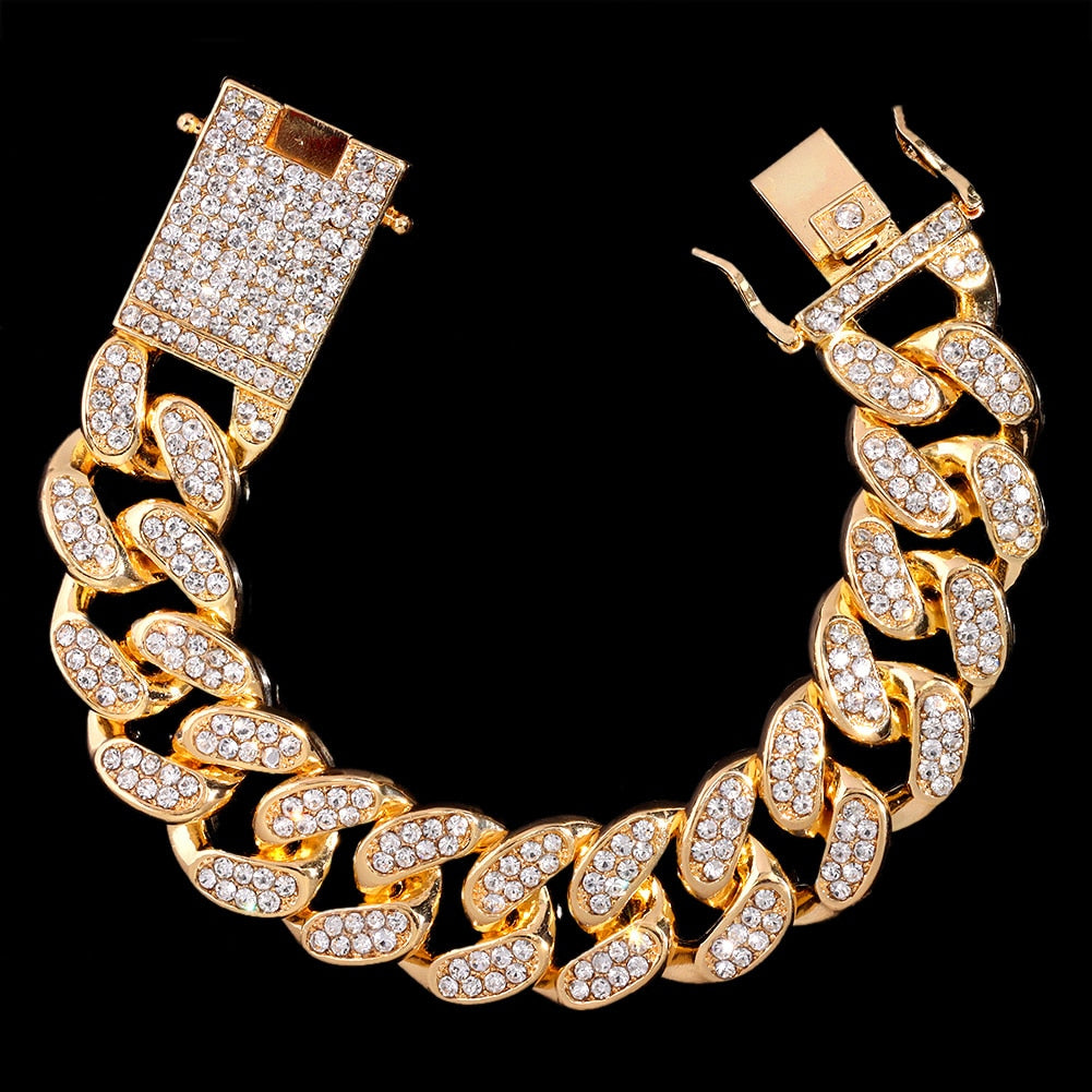 Skhek Hip Hop 20Mm Iced Out Chunky Cuban Link Chain Necklace For Women Men Bling Paved Rhinestones Thick Cuban Choker Necklace Jewelry