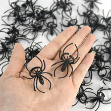 Load image into Gallery viewer, SKHEK Halloween 20/50Pcs Halloween Plastic Black Spider Haunted House Props Spider Web Bar Home Halloween Party Decoration Kids Trick Toys 5X4cm