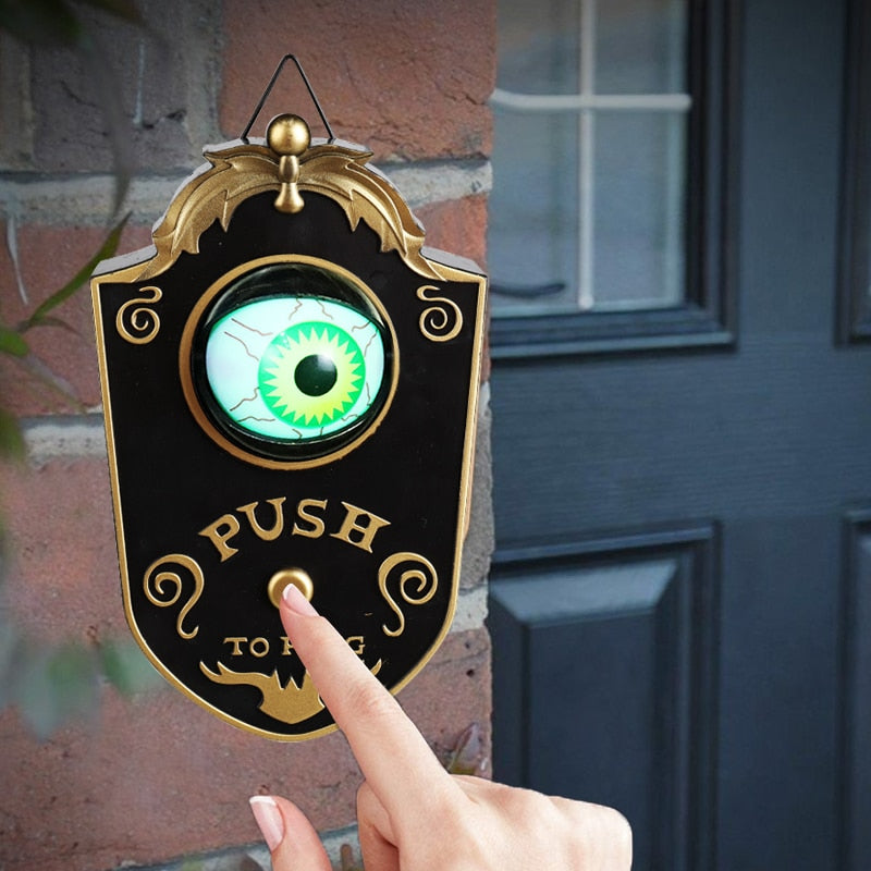 SKHEK Halloween One Eyed Doorbell Haunted Decoration Horror Props Glowing Hanging Piece Door Hanging Doorbell Eyeball Bell Decor