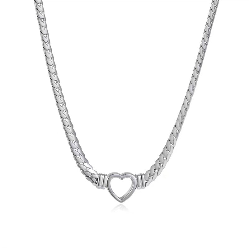 Skhek Heart Pendant Necklace Trendy Stainless Steel Chain Necklace Waterproof Collar Jewelry 18 K Metal Texture Collar Jewelry Gift