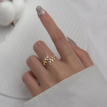 Load image into Gallery viewer, Skhek   New Trendy Silver Color Sweet Romantic Zircon Open Branch Small Leaf Adjustable Ring for Women Korean Wedding Party Jewelry
