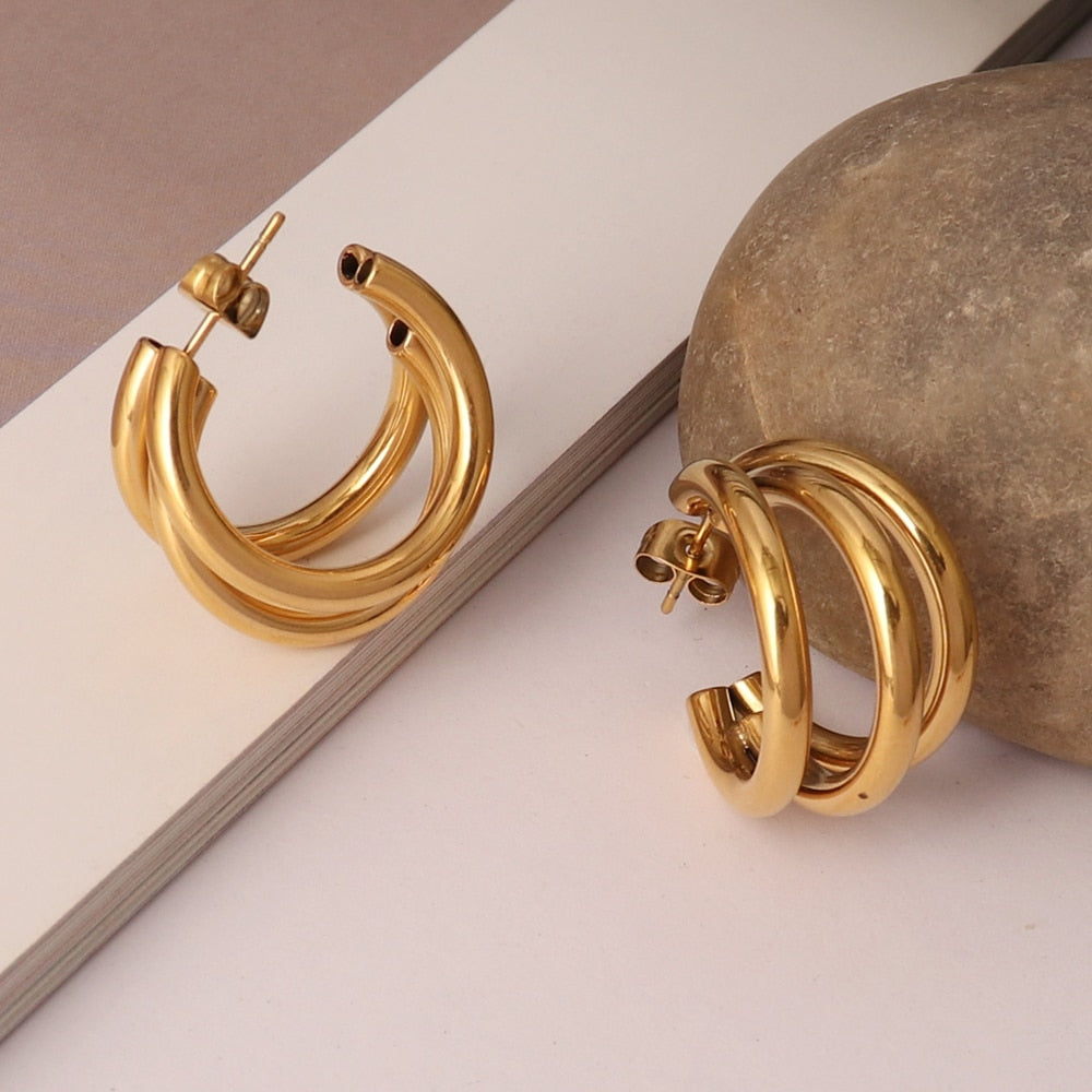 Vintage 316L Stainless Steel Earring Charm Chain Earring Hoop Earrings For Women Earrings Gold Plated Earring Jewelry Gift