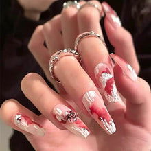 Load image into Gallery viewer, SKHEK Halloween 24Pcs/Box White Matte Frosted Diamond Ballerina Fake Nails Set Press On With Press Glue Free Shipping Full Cover Acrylic 2022