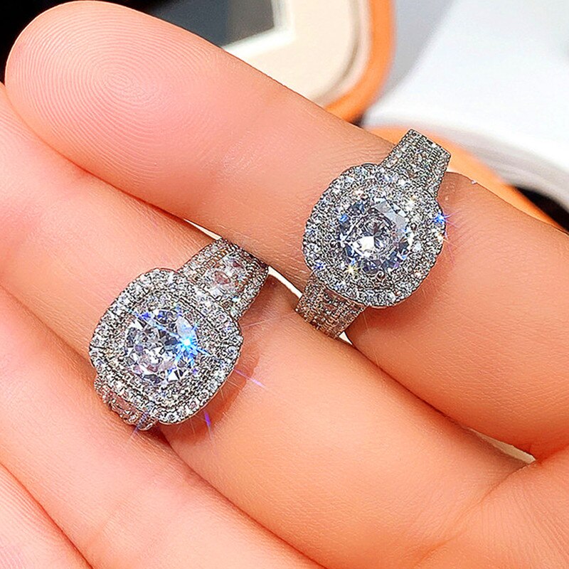 Skhek Luxury Band Zircon Rings for Women Eternity Promise CZ Crystal Finger Ring Engagement Wedding Jewelry Wholesale Love Gift