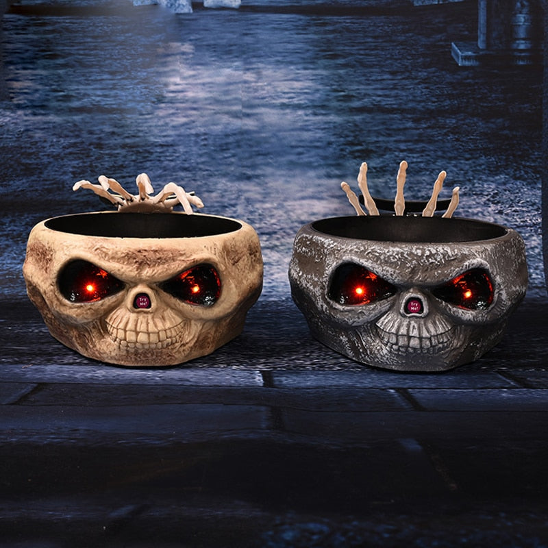 SKHEK Halloween Electric Toy Candy Bowl With Jump Skull Hand Scary Eyes Party Creepy Decoration Haunted Skull Bowl Ktv Bar Horror Prop