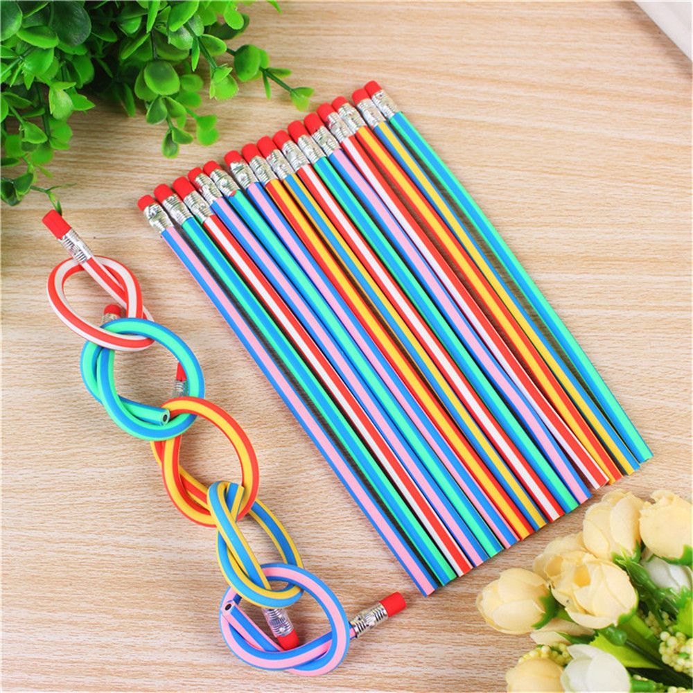Skhek Back to School 10Pcs Colorful Magic Bendy Flexible Soft Pencil With Eraser Pen Student Writing Drawing Christmas Pencils School Office Supplies