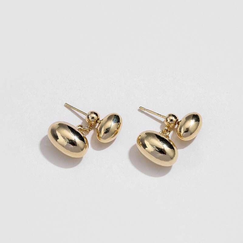 French Geometric Oval Metal Contrast Stud Earrings Personality Earring One Style Two Wear For Women Girls Jewelry Party Holiday