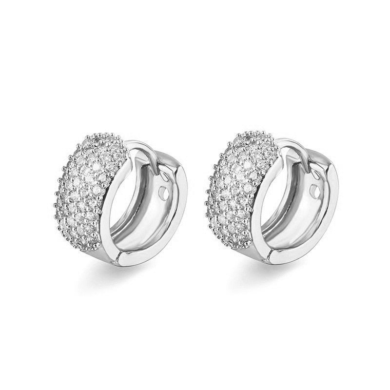 Skhek Silver Color Zircon Crystal Hoop Earring for Women Wedding Trendy Geometric Circle Daily Wear Paety Jewelry