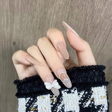 Load image into Gallery viewer, SKHEK 24Pcs Long Style Gentle Girl Shimmering Powder Decor Popular Round Head Wearable Full Cover Finished Fake Nail With Glue TN