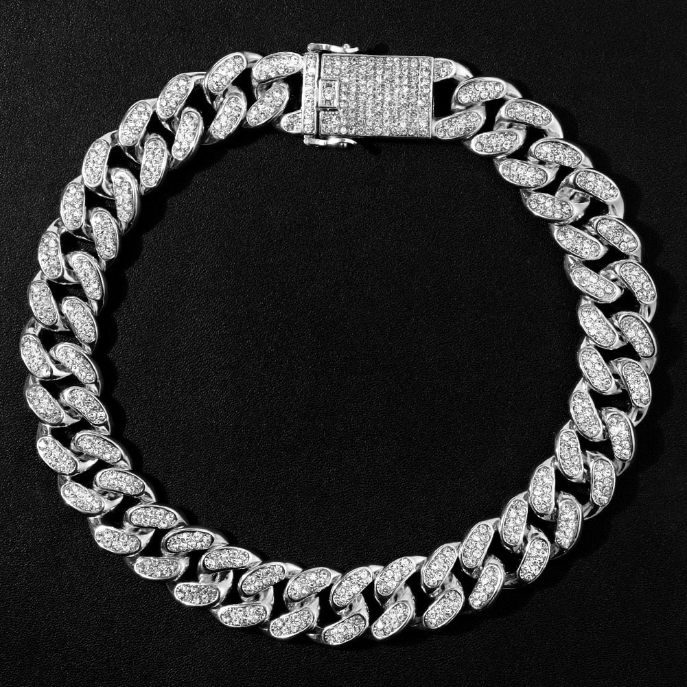 Skhek Hip Hop 20Mm Iced Out Chunky Cuban Link Chain Necklace For Women Men Bling Paved Rhinestones Thick Cuban Choker Necklace Jewelry