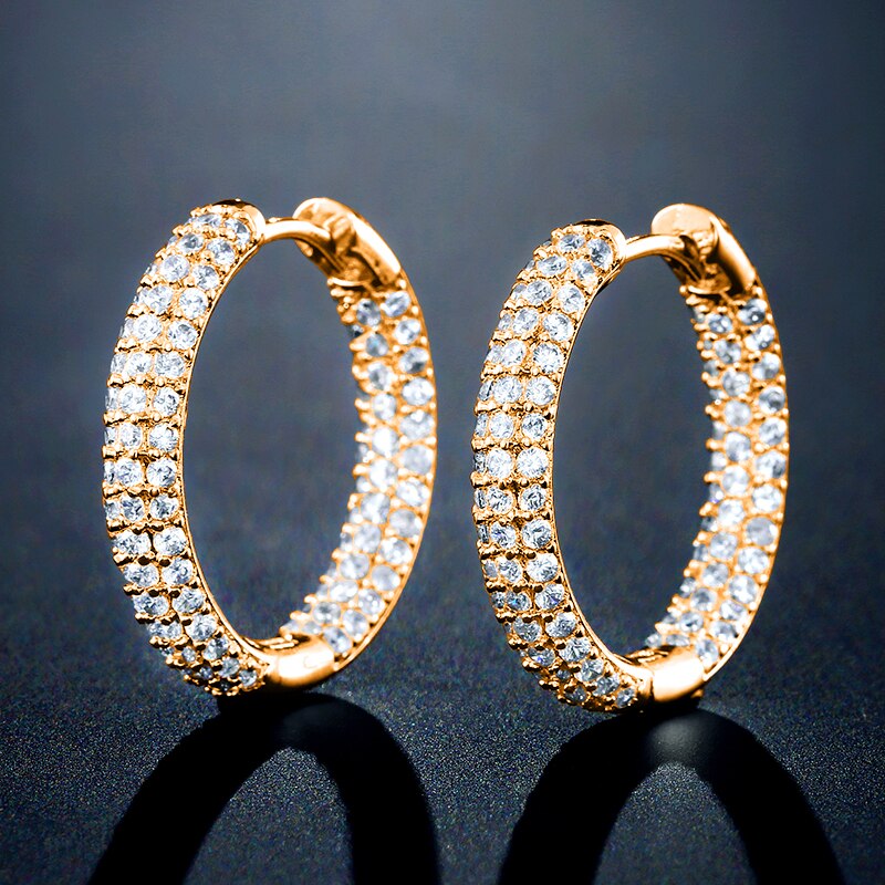Skhek Gold Plated Full Paved Cubic Zirconia Hoop Earrings for Women High Quality CZ Crystal Party Wedding Jewelry Wholesale