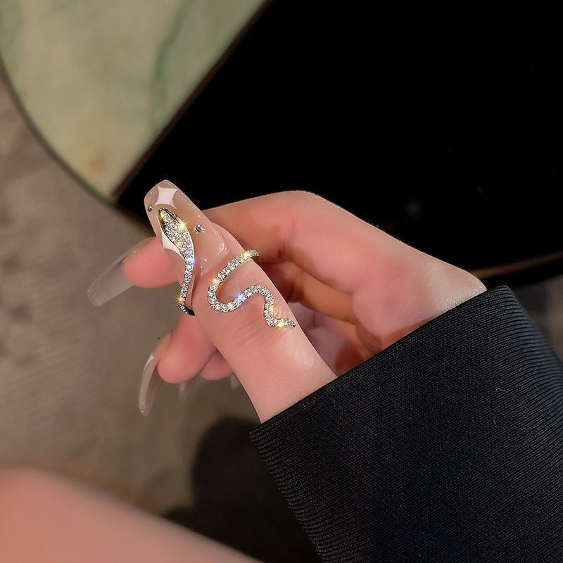 Skhek 2023 Punk Rhinestones Open Adjustable Snake Ring For Women Animal Resizable Knuckle Fashion Party Finger Rings Jewelry Girl Gift