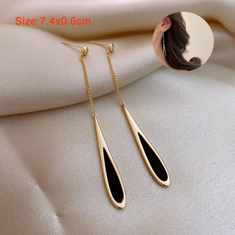 Skhek Korean Fashion Gold/silver Color Arc Bar Long Thread Tassel Earrings For Women Wedding Daily Jewelry Hanging Pendientes Gifts
