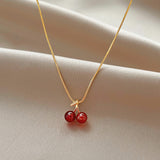 Skhek New Wine Red Cherry Gold Colour Pendant Necklace For Women Personality Fashion Necklace Wedding Jewelry Birthday Gifts