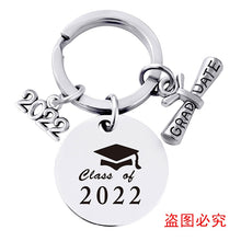 Load image into Gallery viewer, Skhek Graduation Gift  Keychain Pendant Stainless Steel Round Student 2022 Graduation Season Gift Bachelor Hat Gift Lettering Metal Key Ring