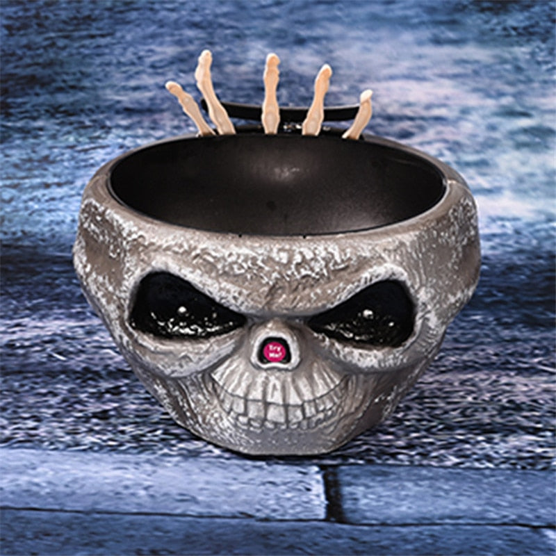 SKHEK Halloween Electric Toy Candy Bowl With Jump Skull Hand Scary Eyes Party Creepy Decoration Haunted Skull Bowl Ktv Bar Horror Prop