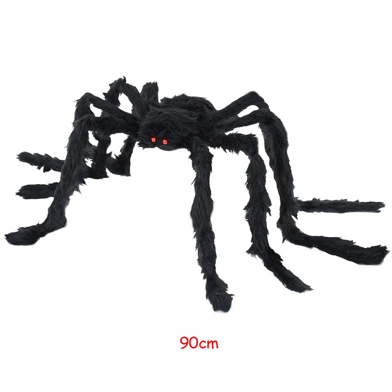 SKHEK Halloween 30/50Cm/75Cm/90Cm Big Black Plush Spider Halloween Party Decorations For Home Bar Haunted House Horror Props Spider Web Kids Toy
