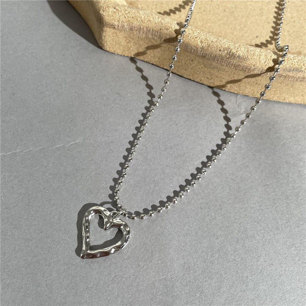 Skhek Kpop Heart Chain Choker Necklace For Women Collar Goth Necklaces Aesthetic Jewellery Christmas Party Girl Halloween New Chocker