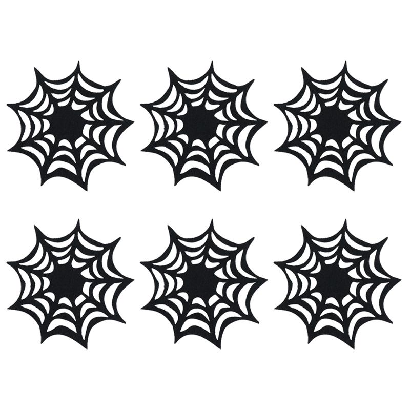 SKHEK 6/4/2Pcs Coasters Spider Web Decorative Halloween Themed Decorarion Supplies Doilies Placemats For Store Home