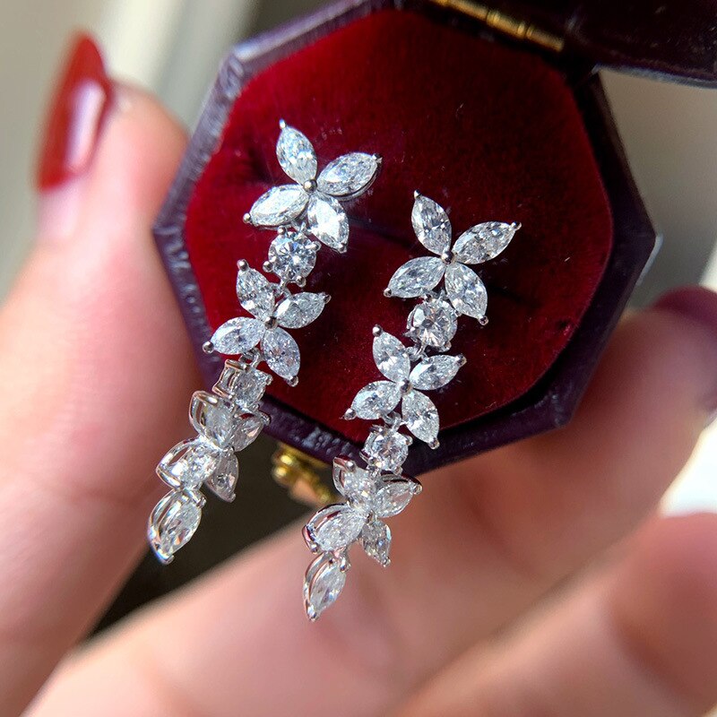 Skhek Aesthetic Leaf Earrings for Women Brilliant Cubic Zirconia Stone Engagement Wedding Party Romantic Female  Accessories