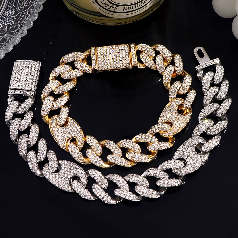 Skhek Bling Crystal Pig Nose Cuban Chain Bracelets For Women Men Iced Out Rhinestone Miami Cuban Bracelet Fashion Hip Hop Jewelry Gift