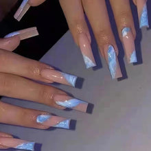 Load image into Gallery viewer, SKHEK Halloween Blue And White Color Matching Sky Color Wearable Nails Tips Waterproof Fake Nails Set Press On Nails DIY Manicure Tools 2022