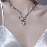 SKHEK Kpop Vintage Goth Y2K Heart Pendant Choker Clavicle Chain Necklace For Women Egirl EMO Punk Grunge Collares Aesthetic Jewelry