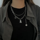 Skhek Korean Stainless Steel Choker Layered Necklace Women Punk Trendy Dainty Chain Statement Pendant Hip Hop Jewelry