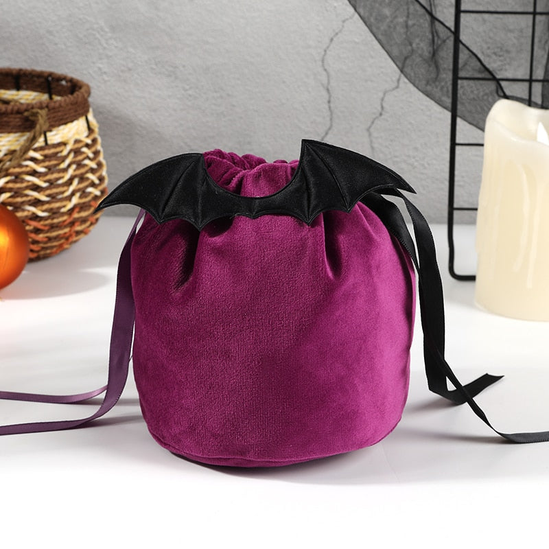 SKHEK 20Pcs Velvet Pumpkin Bag Halloween Bat Candy Bags Trick Or Treat Antlers Bunny Gift Packing Bags  Party Decoration