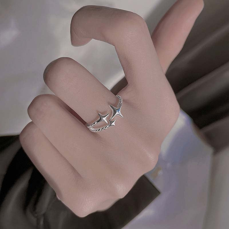 Skhek  fashion inspo    New Korean Silver Color Four Pointed Star Rings for Women Simple Zircon Cross Opening Adjustable Finger Rings Jewelry Party
