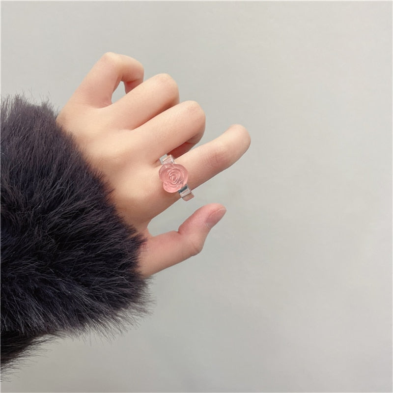 SKHEK 2022 Kpop Goth Vintage Y2K Clear Acrylic Heart Star Flower Geometric Ring For Egirl Party Aesthetic Jewelry Accessories Gifts