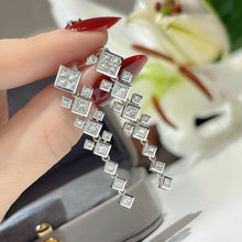 Load image into Gallery viewer, Skhek Luxury Silver Color Micro Pave Square  AAA Cubic Zirconia Earrings Long Dangle Bridal Wedding Earrings Fashion Jewelry