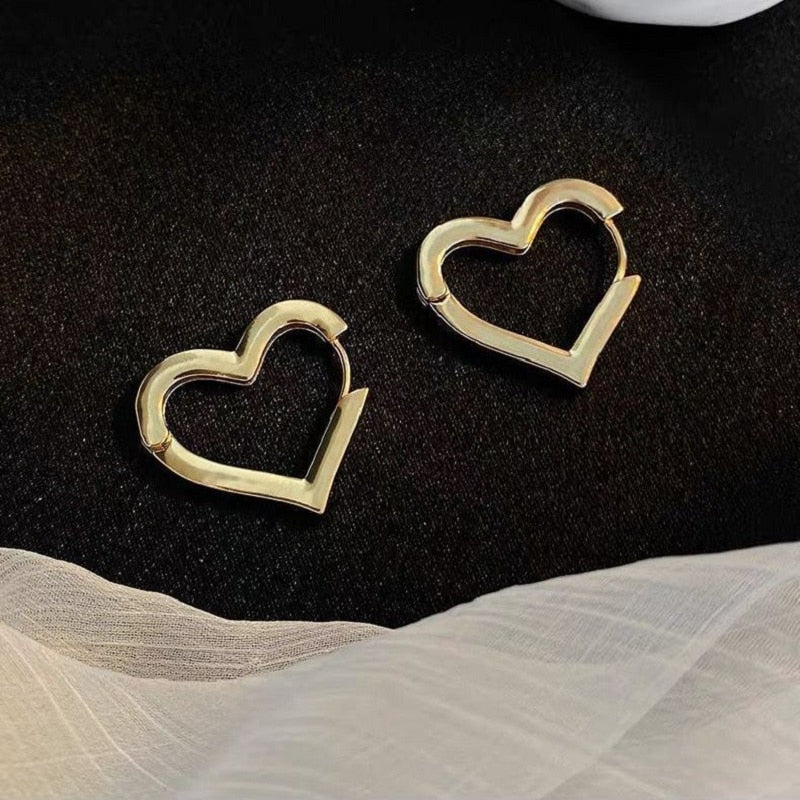 Skhek   New Fashion Metal Gold Color Love Heart Hoop Earrings for Women Girls Korean Elegant Simple Heart Party Jewelry Birthday Gifts