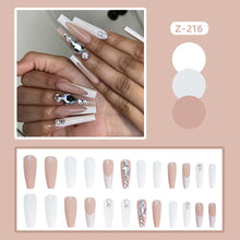 Load image into Gallery viewer, SKHEK Halloween White Long French Water Drop Fake Nails Piece With Diamond Pink Nude Press On Nail Art Wearable Faux Ongles  DIY Manicure Tools