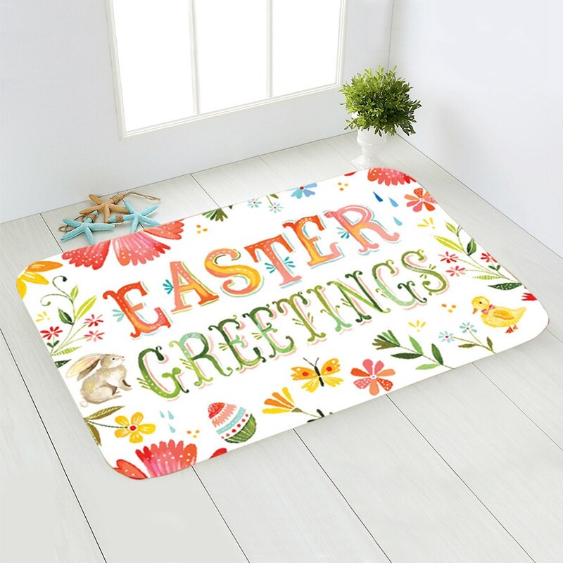 Coloful Happy Easter Floor Mat Cartoon Rabbit Bunny Easter Eggs Door Mats Decoration For Home Living Room 40*60cm
