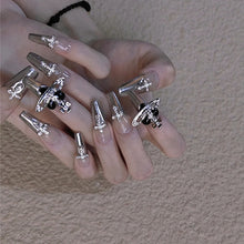 Load image into Gallery viewer, SKHEK Halloween 24Pcs/Box White Matte Frosted Diamond Ballerina Fake Nails Set Press On With Press Glue Free Shipping Full Cover Acrylic 2022