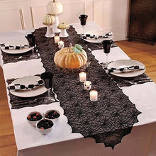 Load image into Gallery viewer, SKHEK Halloween Halloween Bat Table Runner Black Spider Web Lace Tablecloth Fireplace Curtain For Halloween Party Home Decoration Horror Props
