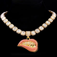 Load image into Gallery viewer, Skhek Hip Hop Bite Lip Shape Full Rhinestones Cuban Chain Necklace For Men Women Iced Out Zircon Tennis Chain Necklace Punk Jewelry